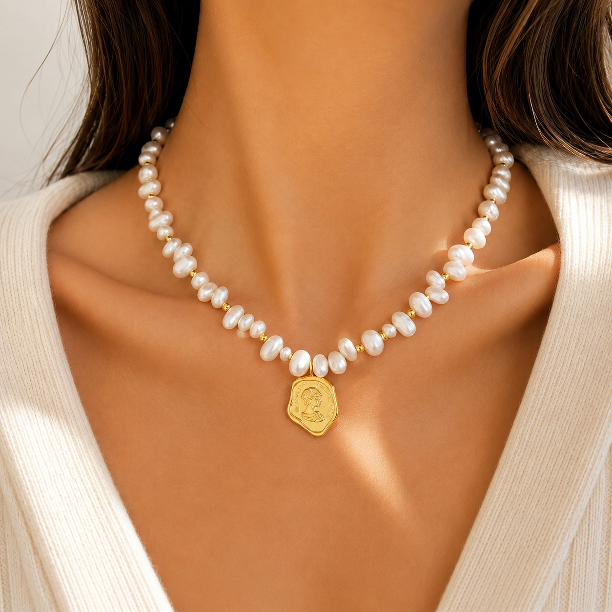 Queens Coin Pearl Necklace - Image 3